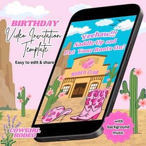 Cowgirl Birthday Video Invitation: Rodeo Party, Wild West Invite, Editable Canva Template (Digital Download)