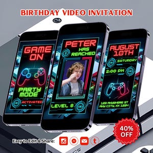 Editable Game On Birthday Video Invitation, Level Up Party Invitation, Canva Template (Instant Download)