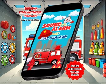Firetruck Birthday Video Invitation, Fire Truck Invitation, Firefighter Invite, Editable Canva Template (Instant Download)