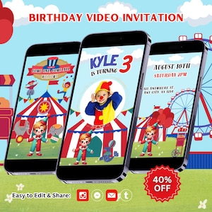 Editable Carnival Birthday Video Invitation Template, Circus Party Invite, Carnival Party Invitation, Digital Circus Theme Party Invitation