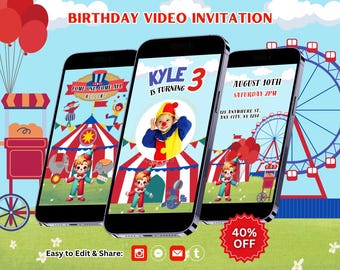 Editable Carnival Birthday Video Invitation, Carnival Theme Party, Circus Invite, Canva Template (Instant Download)