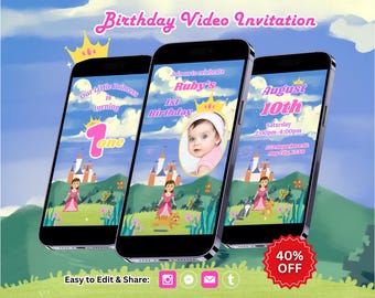 Princess Birthday Invitation, Princess Theme Party, Castle Invite, Canva Template, Editable video (Instant Download)