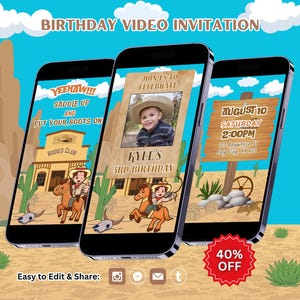 Editable Cowboy Birthday Video Invitation Template, Cowboy Party Invitation, Rodeo Birthday Party Invite, Cowboy Invitation, Rodeo Invite
