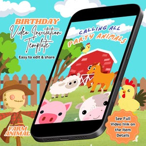 Farm Birthday, Farm Invitation, Farm Party, Barnyard Birthday, Farm Animals, Boy Birthday Invitation, Video Invitation, Digital Invitation