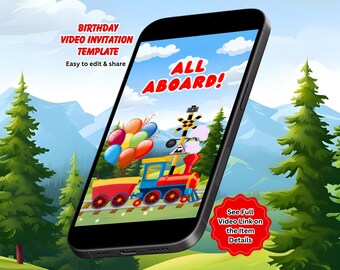 Train Birthday Video Invitation: Train Party Theme, Boy Invite, Editable Canva Template (Instant Download)
