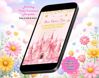 Princess Birthday Video Invitation, Fairytale Party, Castle Invite, Editable Canva Template (Instant Download)