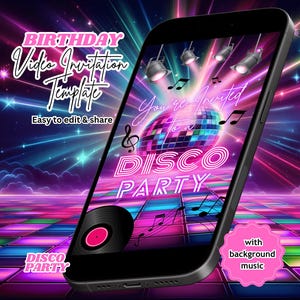 Disco Birthday Video Invitation: Retro Party Invite, 80s, 90s, Editable Canva Template (Digital Download)