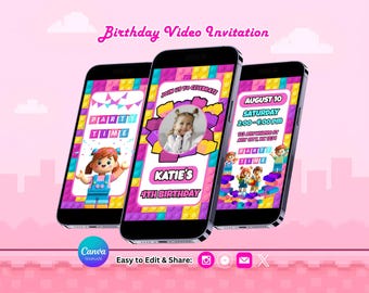 Building Blocks Birthday Invitation, Building Block Party Invite, Canva Template, Editable Video (Instant Download)