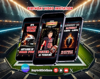 Football Birthday Invitation, Football Theme Party, Sports Invite, Canva Template, Editable Video (Instant Download)