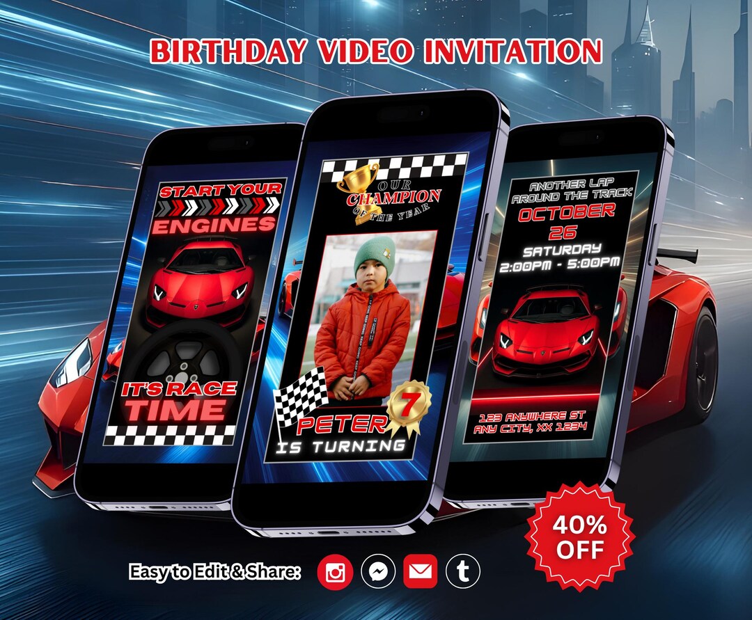 Editable Lambo Car Birthday Video Invitation: Race Car Theme Party ...