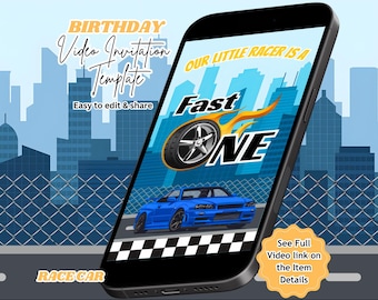 Fast One Birthday Video Invitation, Car Racing Birthday Invite, Editable Canva Template (Instant Download)