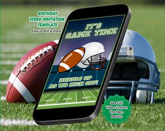 Football Birthday Video Invitation, Football Party Invitations, Sports Invite, Editable Canva Template (Instant Download)