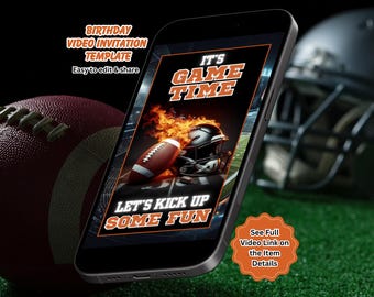 Football Birthday Video Invitation, Football Theme Party, Sports Invite, Editable Canva Template (Instant Download)