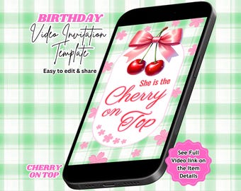 Cherry Birthday Video Invitation, Cherry On Top Party Invite, Editable Canva Template (Instant Download)
