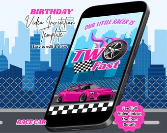 Two Fast Birthday Video Invitation, Race Car Theme Party, Editable Canva Template (Instant Download)