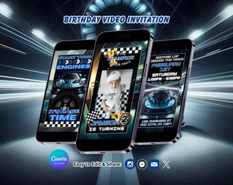 Race Car Birthday Invitation, Cars Birthday Party Invite, Canva Template, Editable Video (Instant Download)
