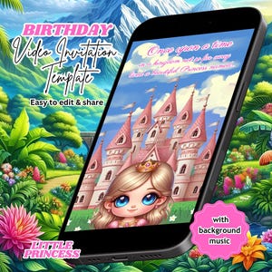 Princess Birthday Video Invitation, Fairytale Party, Pink Castle Invitation, Editable Canva Template (Instant Download)
