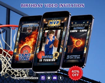 Basketball Birthday Invitation, Basketball Party Theme, Sports Invite, Canva Template, Editable Video (Instant Download)