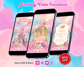 Princess Birthday Invitation, Fairytale Party, Castle Invite, Canva Template, Editable Video (Instant Download)