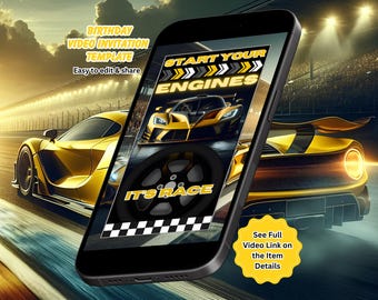 Race Car Birthday Video Invitation, Cars Party Invitation, Racing Invite, Canva Template (Instant Download)