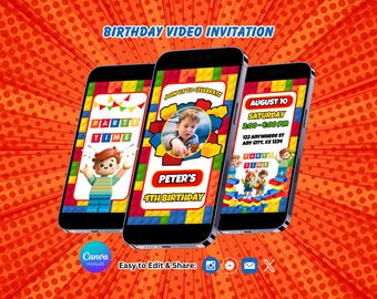 Building Blocks Birthday Invitation, Building Block Party Invite, Canva Template, Editable Video (Instant Download)
