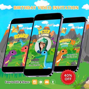 Editable Dinosaur Birthday Video Invitation Template, Dinosaur Party Invitation Boy Birthday, Dinosaur Themed Birthday Party, Boy Invitation