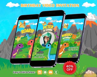 Dinosaur Birthday Invitation, Dinosaur Theme Party, Dino Invite, Canva Template, Editable Video (Instant Download)