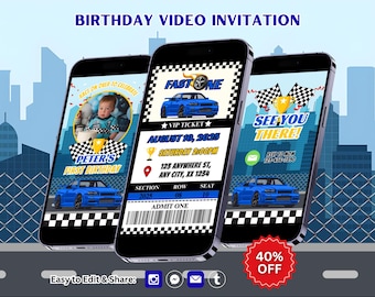 Fast One Birthday Invitation, Race Car Party Invite, Canva Template, Editable Video (Instant Download)