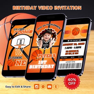 Editable Basketball Birthday Video Invitation: Rookie Year First Birthday Invite, Canva Template (Digital Download)