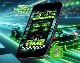 Race Car Birthday Video Invitation, Cars Party, Racing Car Invite, Canva Template (Instant Download)