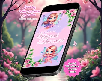 Fairy First Birthday Video Invitation, Fairy Party Invite, Editable Canva Template (Instant Download)