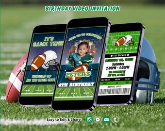 Football Birthday Invitation, Football Party Invite, Sports Invitations, Canva Template, Editable Video (Instant Download)