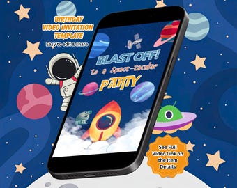 Space Birthday Video Invitation, Outer Space Party, Astronaut Invite, Editable Canva Template (Instant Download)