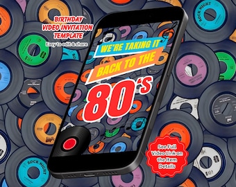 80s Birthday Video Invitation, Throwback Party, Retro Birthday Invite, Editable Canva Template (Instant Download)