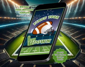 Football Birthday Video Invitation, First Year Down Birthday Invite, Editable Canva Template (Instant Download)