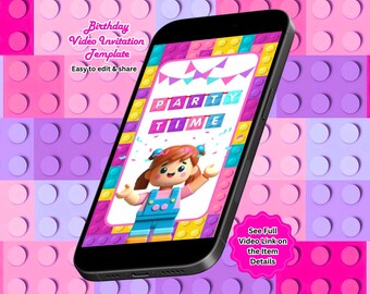 Building Blocks Birthday Video Invitation, Building Block Party Invite, Editable Canva Template (Instant Download)