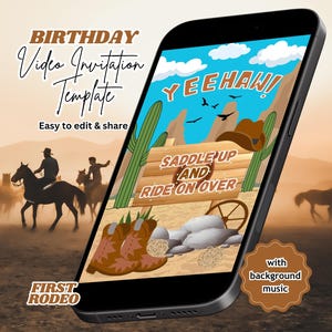 First Rodeo Invitation, Rodeo Birthday, Cowboy Birthday, Western First Birthday, Boy Birthday Invitation, Video Invitation, Digital Invite