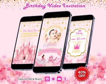 Editable Princess Birthday Video Invitation, Fairytale Party, Castle Invite, Canva Template (Instant Download)