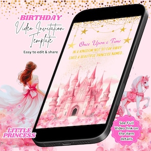 Princess Birthday Video Invitation, Fairytale Party, Castle Invite, Editable Canva Template (Instant Download)