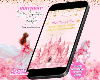 Princess Birthday Video Invitation, Fairytale Party, Castle Invite, Editable Canva Template (Instant Download)