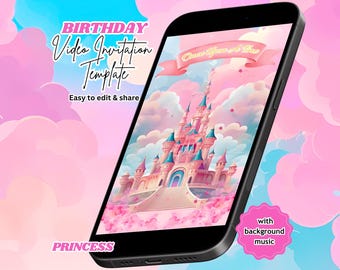 Princess Birthday Video Invitation, Fairytale Party, Castle Invite, Editable Canva Template (Instant Download)
