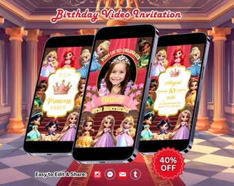 Editable Princess Birthday Video Invitation, Royal Princess Invite, Fairytale Invitations, Canva Template (Instant Download)