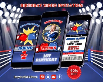 Editable Boxing Birthday Video Invitation Template, Boxing Party Invitation, Sports Invitation, Boy Birthday Party Invite, First Birthday