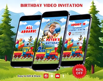Editable Train Birthday Video Invitation, Chugga Two Two Invite, Canva Template (Instant Download)