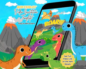 Dinosaur Birthday Video Invitation, Dino Party Invite, Dinosaur Invites, Editable Canva Template (Instant Download)