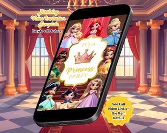 Princess Birthday Video Invitation, Royal Princess Party, Fairytale Invite, Editable Canva Template (Instant Download)