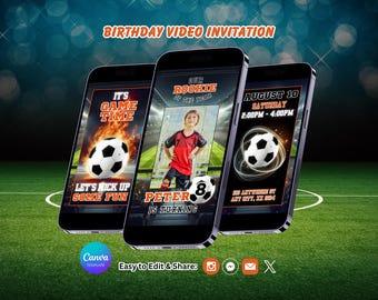 Soccer Birthday Invitation, Soccer Themed Party, Football Invite, Canva Template, Editable Video (Instant Download)