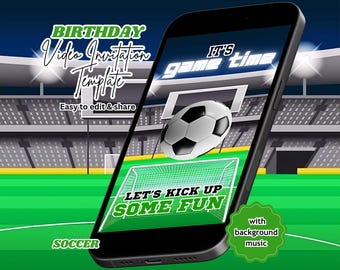 Soccer Birthday Video Invitation, Soccer Themed Party, Football Invite, Editable Canva Template (Instant Download)