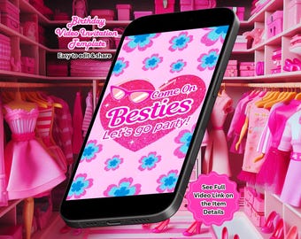 Doll Birthday Video Invitation, Fashion Dollhouse, Doll Party Invite, Editable Canva Template (Instant Download)