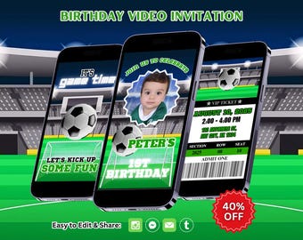 Soccer Birthday Invitation, Soccer Party Invite, Football Invitations, Canva Template, Editable Video (Instant Download)